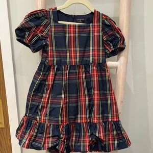 Crewcuts Navy and Red Plaid Dress with Ruffle Hem